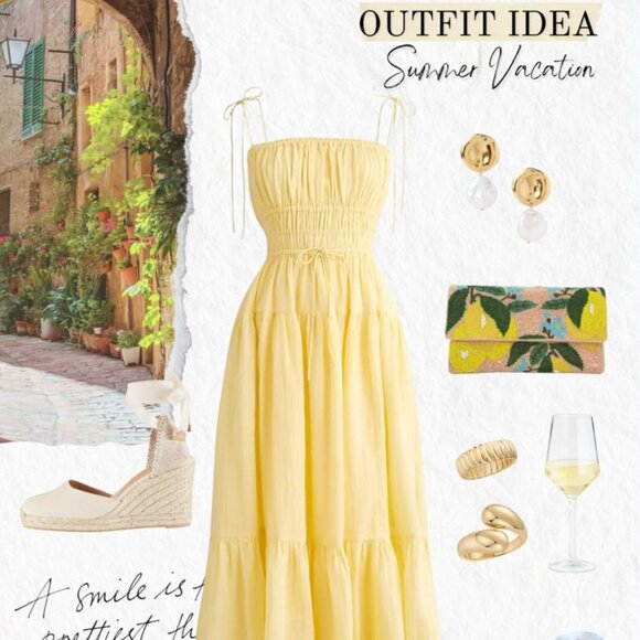 GAP Butter Yellow Linen Maxi Sundress – Puff Sleeves Cottagecore Prairie Coastal - Picture 9 of 10